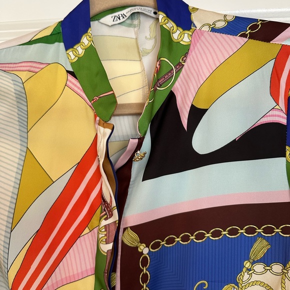 Printed Zara, button down, long sleeve, tie belt s beautiful dress. Xs - Picture 6 of 6